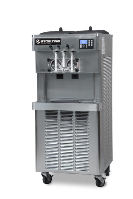 2 barrel with twist dispenser commercial soft serve ice cream machine. Stoelting O231.  2-barrel with twist, Floor Model, Air cooled, 3 or 1 phase, High Capacity.
